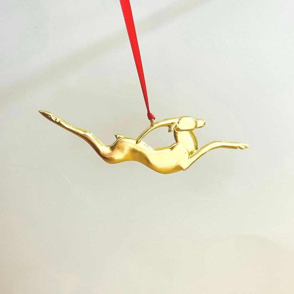 Vtg SUSAN ADAMS Brass Reindeer Christmas Ornament Signed Mid-Century Art Deco